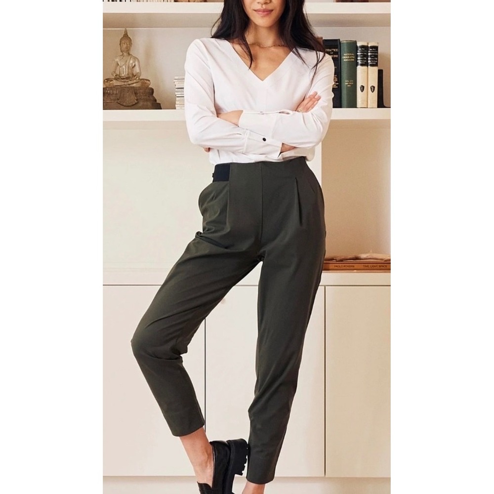 ADAY Turn It Up Pants Women's Large Green High Rise Tapered Stretch Trouser